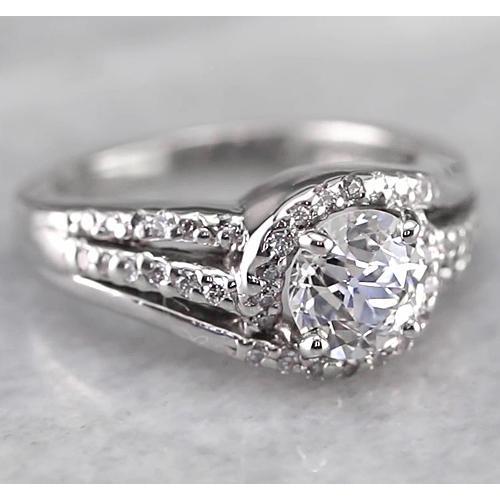 Engagement Halo Round Real Diamond Ring 2 Carats White Gold 14K