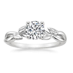 Engagement Ring 1.51 Carat Solitaire Round Genuine Natural Earth Mined Diamond Leaf Style Shank