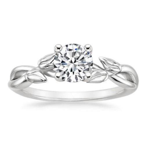 Engagement Ring 1.51 Carat Solitaire Round Genuine Diamond Leaf Style Shank