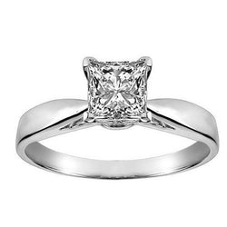 Engagement Ring 3 Carats Princess Real Diamond Solitaire 14K White Gold