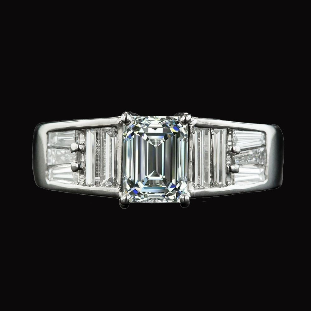 Engagement Ring Baguette & Real Emerald Diamonds Prong Set 5.50 Carats