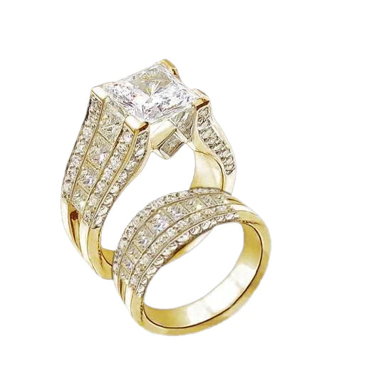 Engagement Ring Band Set 5.01 Ct. Gorgeous Genuine Diamonds Yellow Gold 14K