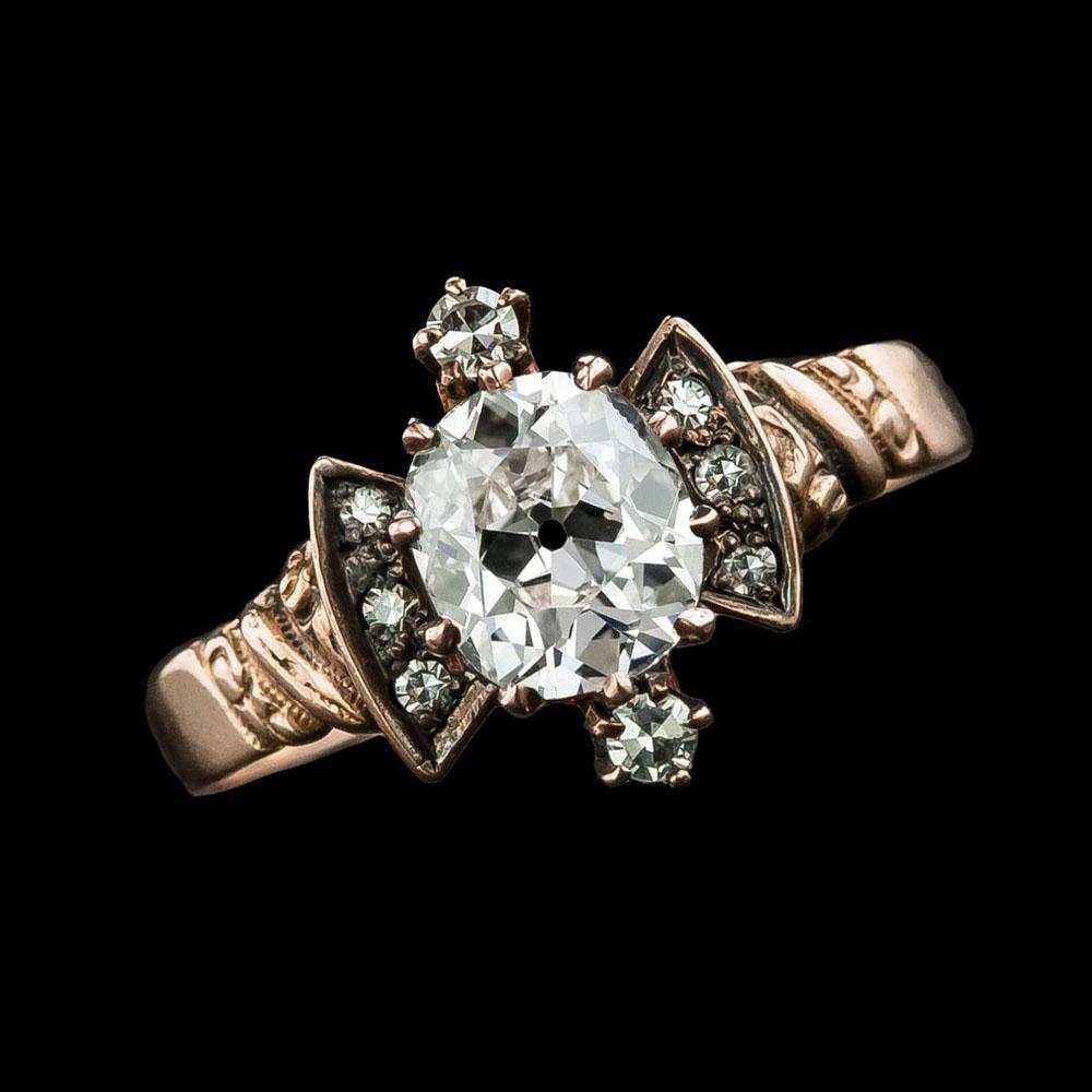 Engagement Ring Old Cut Cushion Real Diamond Antique Style 4.25 Carats