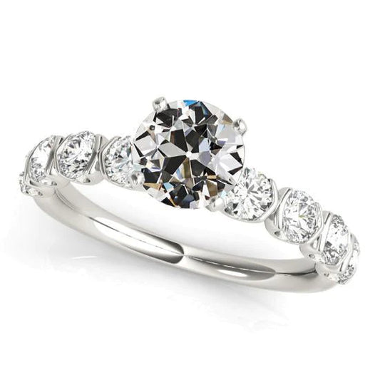 Engagement Ring Old Cut Natural Diamond Prong Half Bezel Set 4 Carats