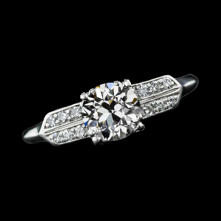 Engagement Ring Old Cut Round Real Diamonds 14K White Gold 3 Carats