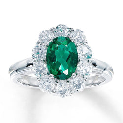 Engagement Ring Oval Cut Green Emerald With Diamond Gold White 14K 6.5 Carats