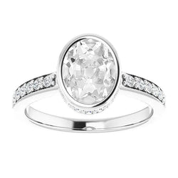 Engagement Ring Oval Old Mine Cut Real Diamond Bezel Set 7.75 Carats