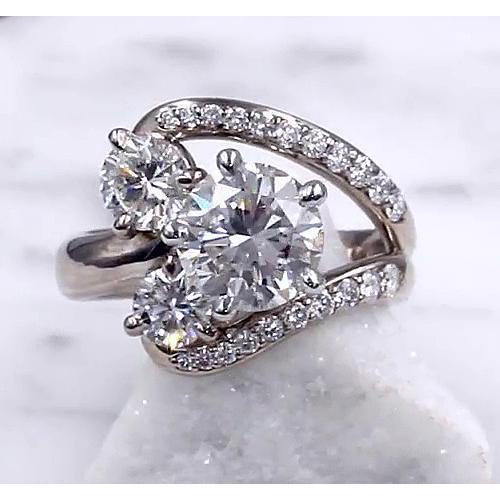 Engagement Ring Real Diamond Split Shank 3.50 Carats White Gold 14K