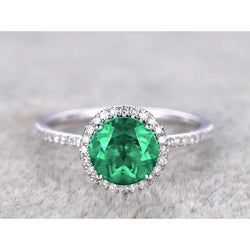 Engagement Ring Round Cut Green Emerald Natural Earth Mined Diamond White Gold 14K 5 Ct