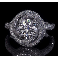 Engagement Ring Round Genuine Natural Earth Mined Diamonds 4 Carats Swirl Style White Gold