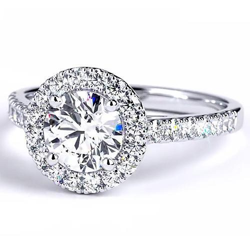 Engagement Ring Round Natural Diamond 2.50 Carats Halo White Gold 