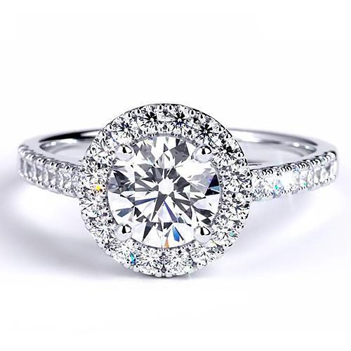Engagement Ring Round Natural Diamond 2.50 Carats Halo White Gold 14K