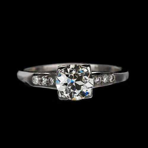 Engagement Ring Round Old Mine Cut Genuine Diamond 14K Gold 1.25 Carats