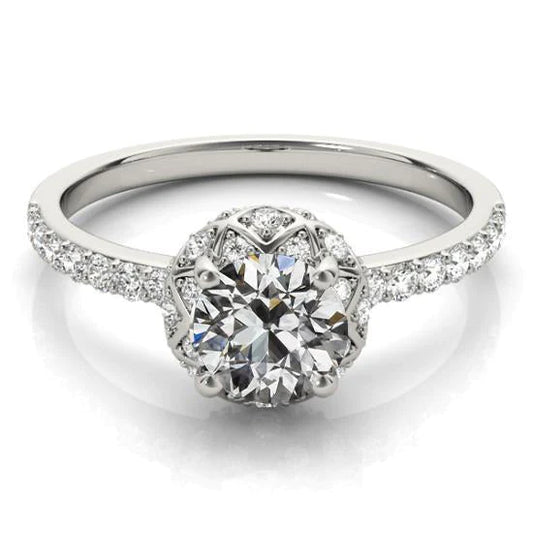 Engagement Ring Round Old Mine Cut Genuine Diamond 14K Gold 4.50 Carats