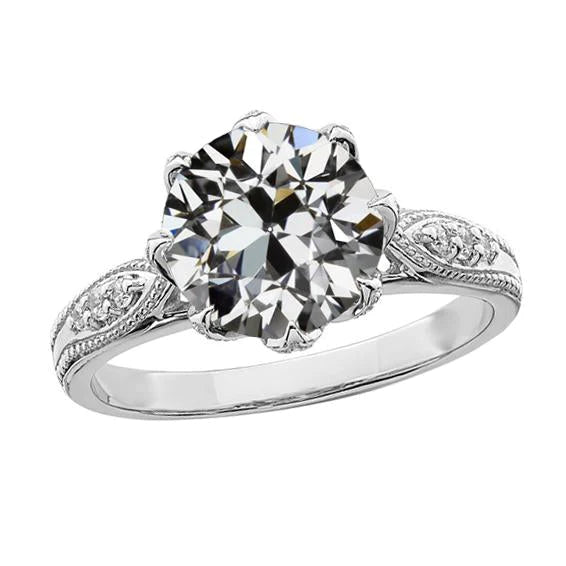 Engagement Ring Round Old Mine Cut Genuine Diamond 8 Prong Set 3.75 Carats