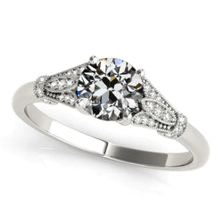 Engagement Ring Round Old Mine Cut Real Diamond 3.50 Carats Milgrain