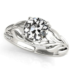 Engagement Ring Round Old Miner Genuine Natural Earth Mined Diamond Prong Leaf Style 2.50 Carats