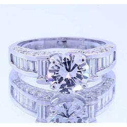 Engagement Ring Round & Baguettes Real Natural Earth Mined Diamond 2.50 Carats