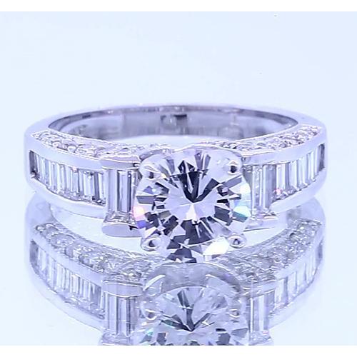 Engagement Ring Round & Baguettes Real Diamond 2.50 Carats