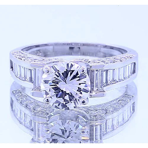 Engagement Ring Round & Baguettes Real Diamond 2.50 Carats