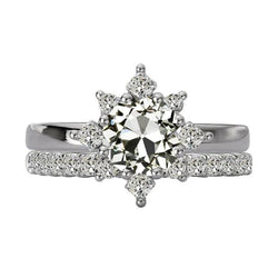 Engagement Ring Set Cushion & Round Old Cut Genuine Diamond Star Style 5 Carats
