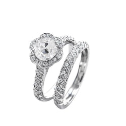 Engagement Ring Set Old Cut Real Natural Earth Mined Diamond Flower Style Pave Set 3.50 Carats