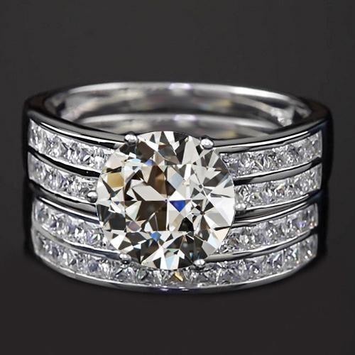 Engagement Ring Set Old Mine Cut & Princess Natural Diamonds 5 Carats Gold 14K