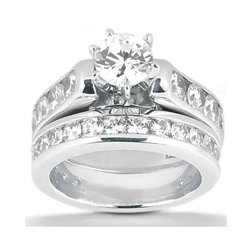 Engagement Ring Set Real Diamond 4.15 Carats White Gold Ring