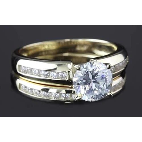 Engagement Ring Set Round Natural Diamond 3 Carats Jewelry New Yellow Gold