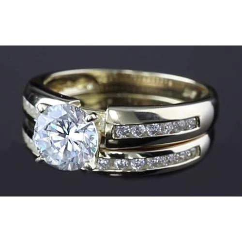 Engagement Ring Set Round Natural Diamond Jewelry New Yellow Gold 14K