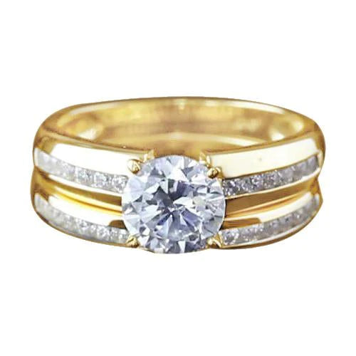 Engagement Ring Set Round Natural Diamond 3 Carats Jewelry New Yellow Gold 14K