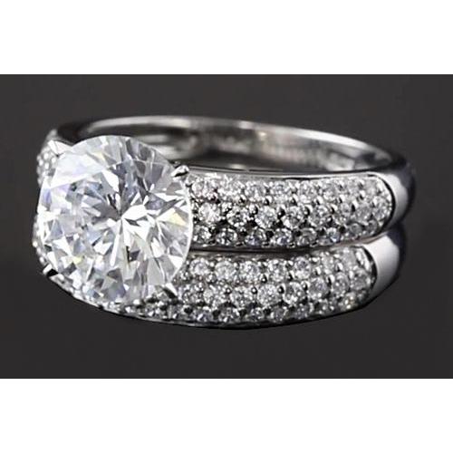 Engagement Ring Set Round Real Diamond Pave Setting 5 Carats