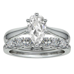 Engagement Ring Set Round & Pear Old Mine Cut Real Natural Earth Mined Diamonds 4.50 Carats