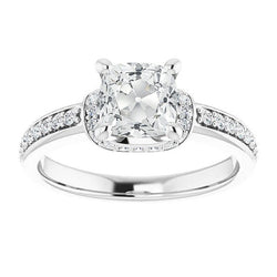 Engagement Ring With Accents Real Cushion Old Cut Diamond 7.50 Carats