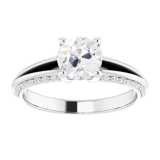 Engagement Ring With Accents Round Real Old Cut Diamonds 5 Carats Prong Set