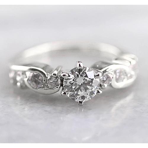 Engagement Round Real Diamond Ring 1.50 Carats White Gold 