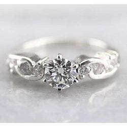 Engagement Round Real Diamond Ring 1.50 Carats White Gold 14K