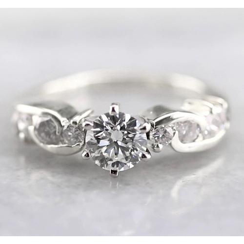 Engagement Round Real Diamond Ring 1.50 Carats White Gold 14K
