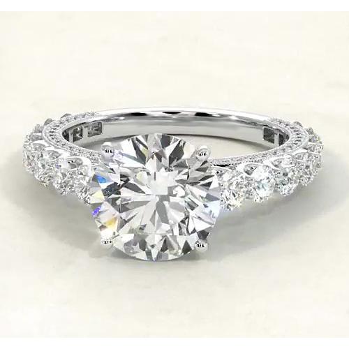 Engagement Round Real Diamond Ring 3.80 Carats Jewelry White Gold 14K