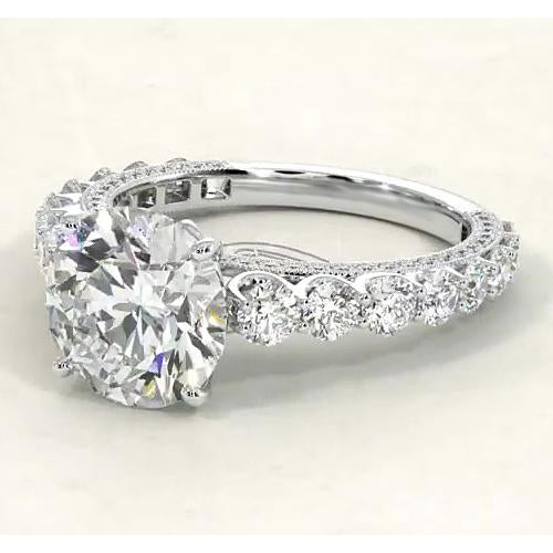 Engagement Round Real Diamond Ring 3.80 Carats Jewelry White Gold 14K