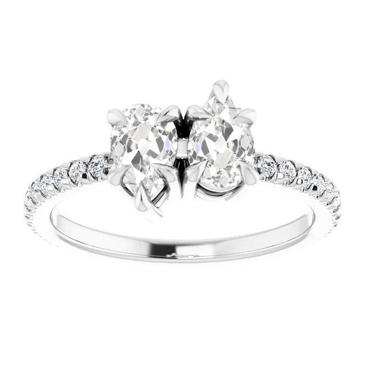 Engagement Round & Pear Old Miner Real Diamond Ring Prong Set 4.50 Carats