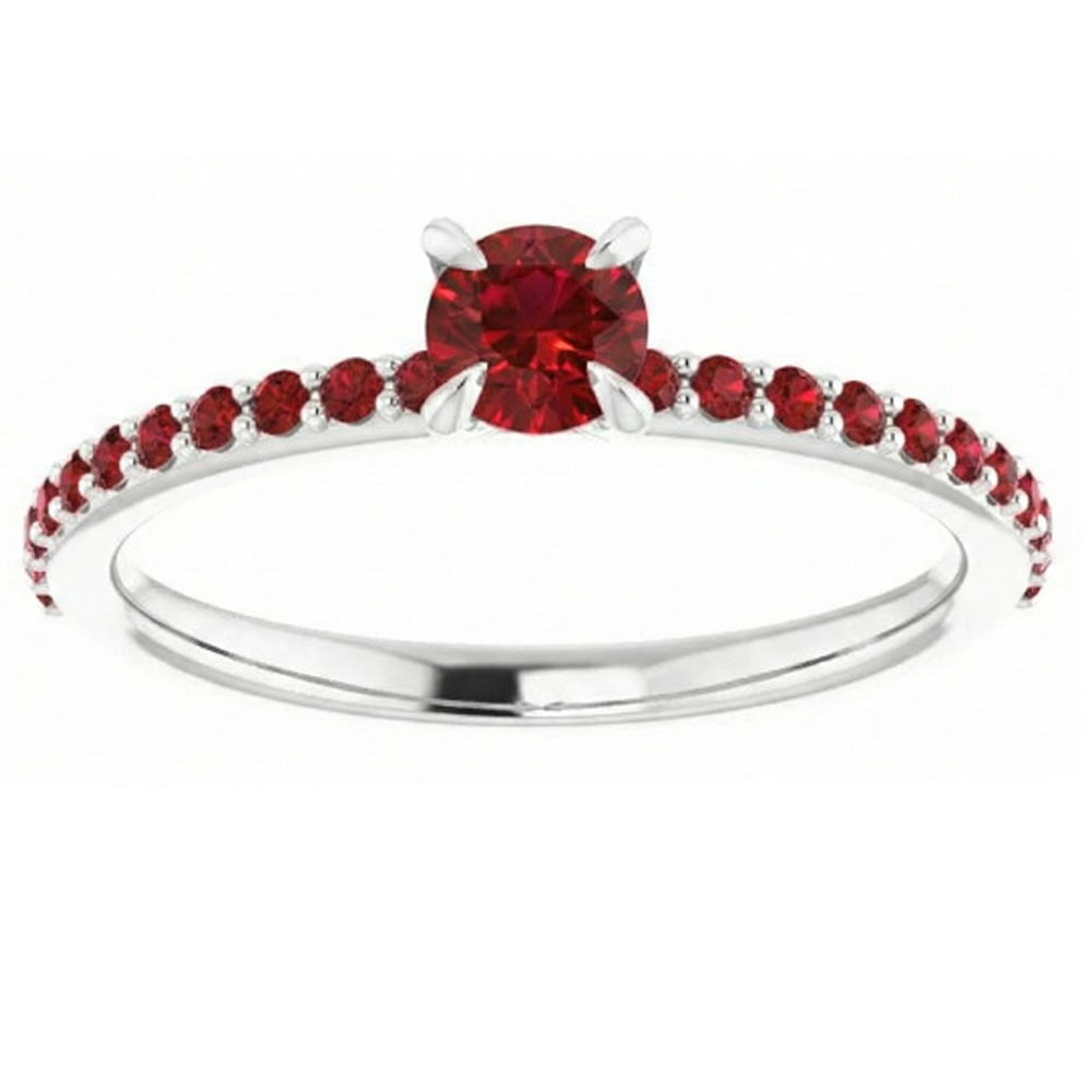 Engagement Ring 0.95 Carats Accented Burmese Rubies 14K White Gold