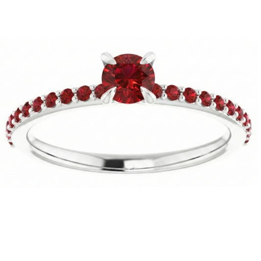 Engagement Ring 0.95 Carats Accented Burmese Rubies 14K White Gold