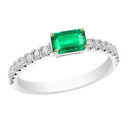 14 Karat Two Tone Gold GIA-Certified Emerald Colored Stone Ring