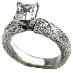 Euro Shank Engagement Ring Antique Style Princess Cut Genuine Diamond