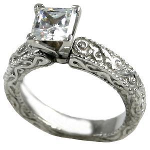 Euro Shank Engagement Ring Antique Style Princess Cut Genuine Diamond
