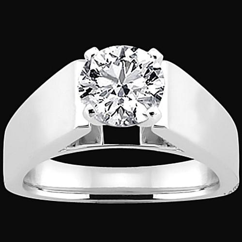 Euro Shank Round Genuine Diamond Solitaire Ring White Gold 14K