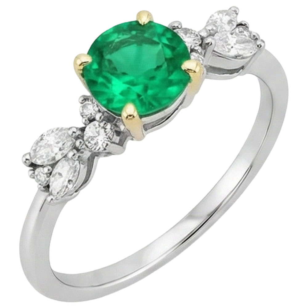 Precious Stone Ring Two-Tone 14K Gold with Fine Emerald – angle view