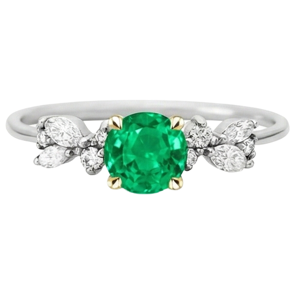 Fine Emerald Precious Stone Ring 2-ct Two-Tone 14K Gold – front view