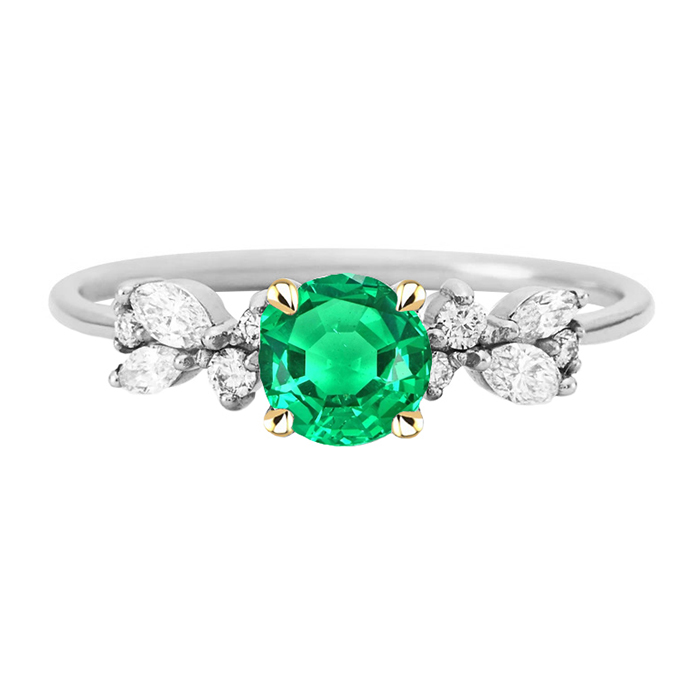 Round Cut Fine Emerald ring in Two-Tone 14K Gold – main view